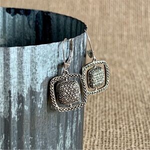 Judith Jack Marcasite Sterling Silver Earrings Halo Square (marked)